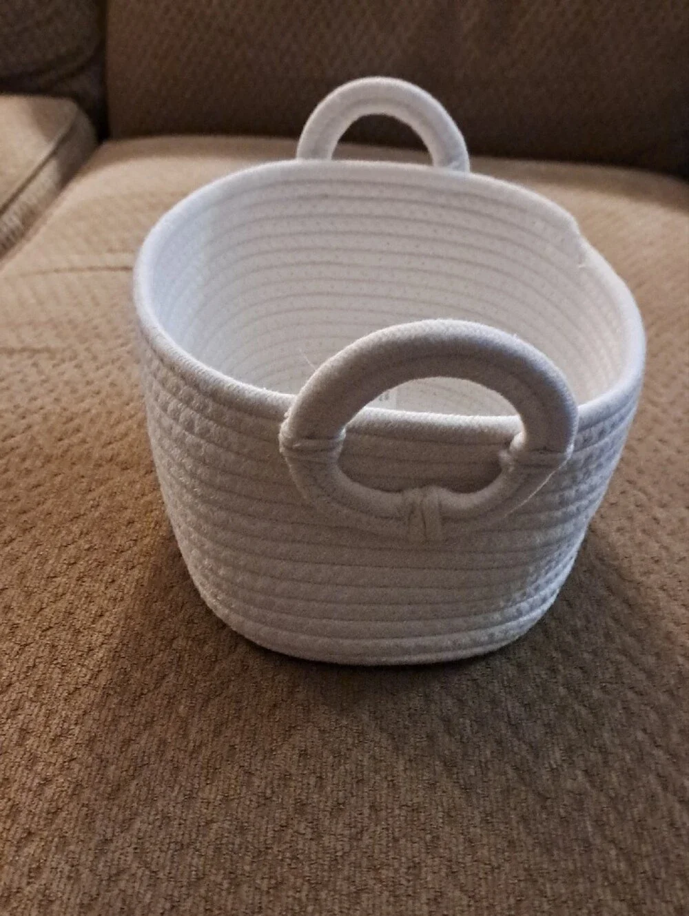 White Woven Rope Storage Basket with Handles -